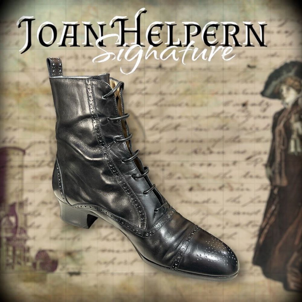 Vintage Joan Helpern Signature Black Leather Victorian Style Boot Gothic Sz 6